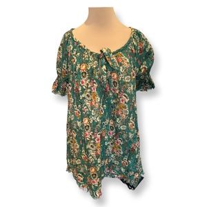 Green floral Natural Life soft gauze cotton minidress_XS/S